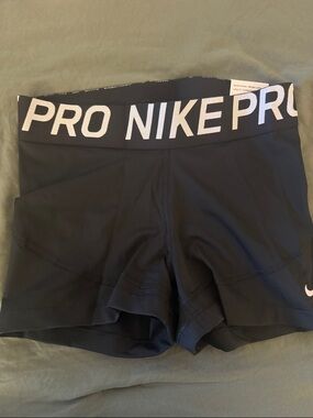 NWT Nike Pro Black Athletic Shorts with White Logo Waistband